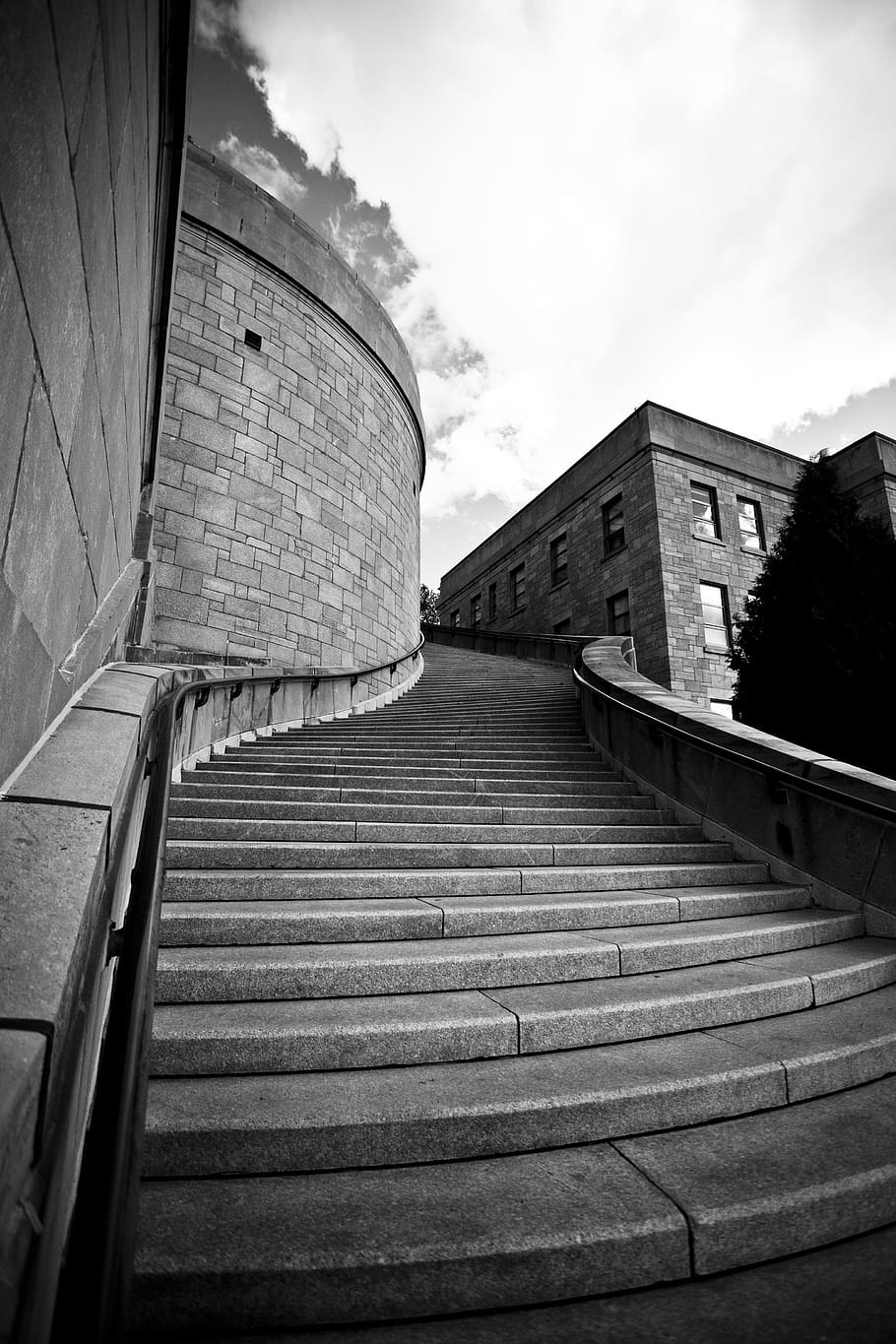 Grayscale Photography of Concrete Stairs, architecture, black-and-white HD wallpaper