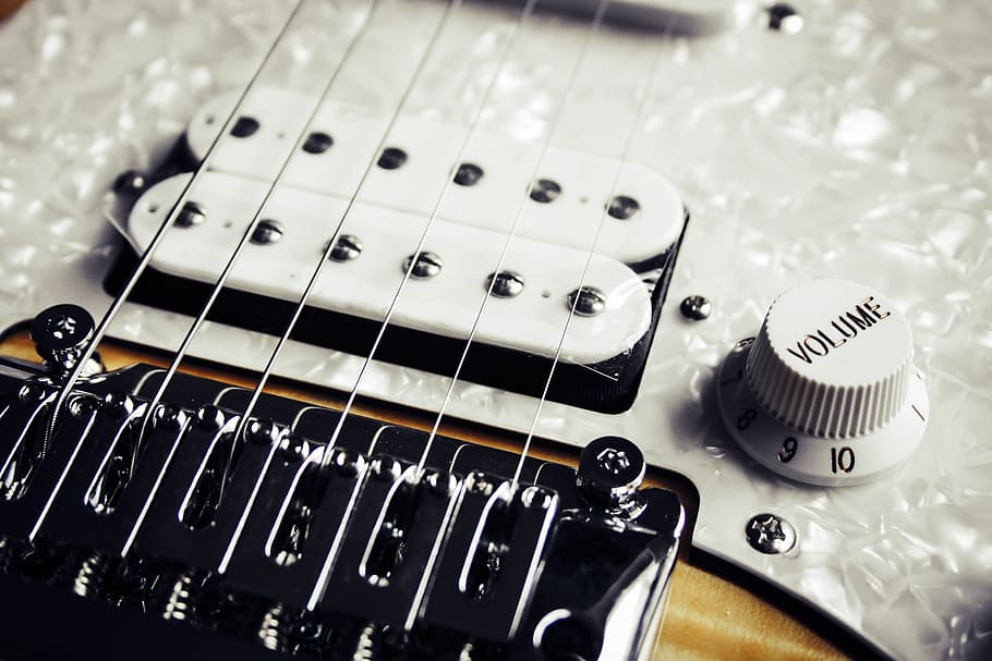 white electric guitar, arts culture and entertainment, string instrument HD wallpaper