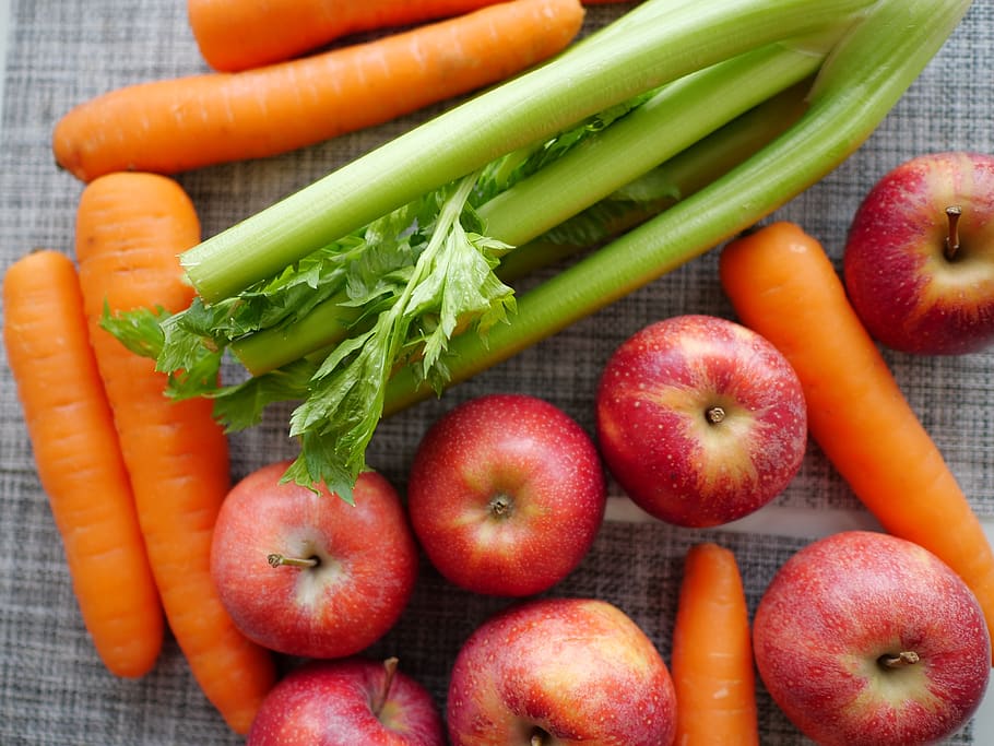 fruit, vegetables, celery, apples, carrot, fructarians, a raw food diet HD wallpaper