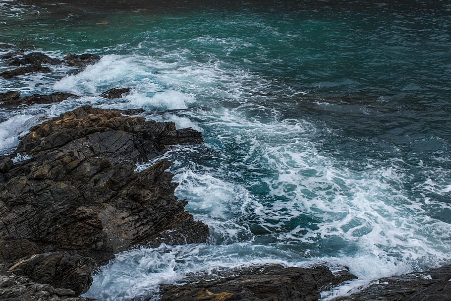 Brown Rock in Body of Water, #roughwater, #water, beach, foam HD wallpaper