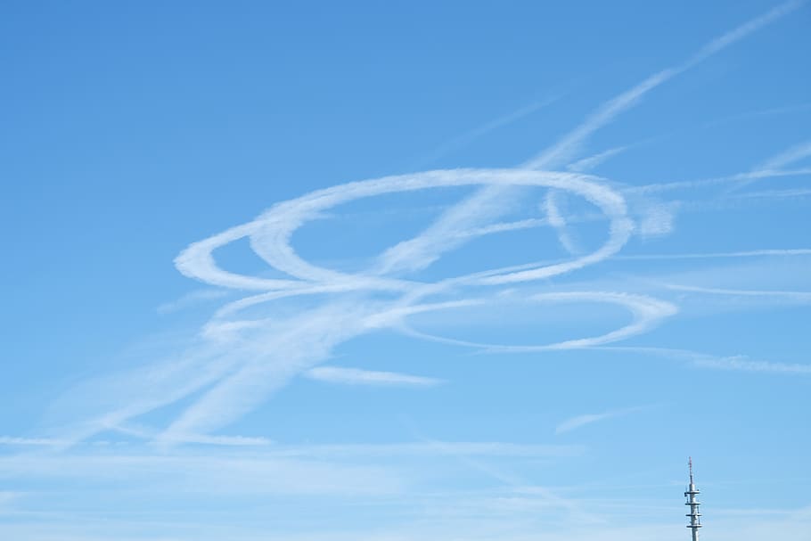 sky, lines, jet lines, blue, cloud - sky, low angle view, vapor trail HD wallpaper