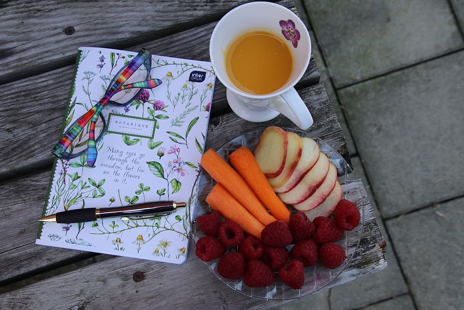 notebook, glasses, pen, write, notepad, raspberries, diary HD wallpaper