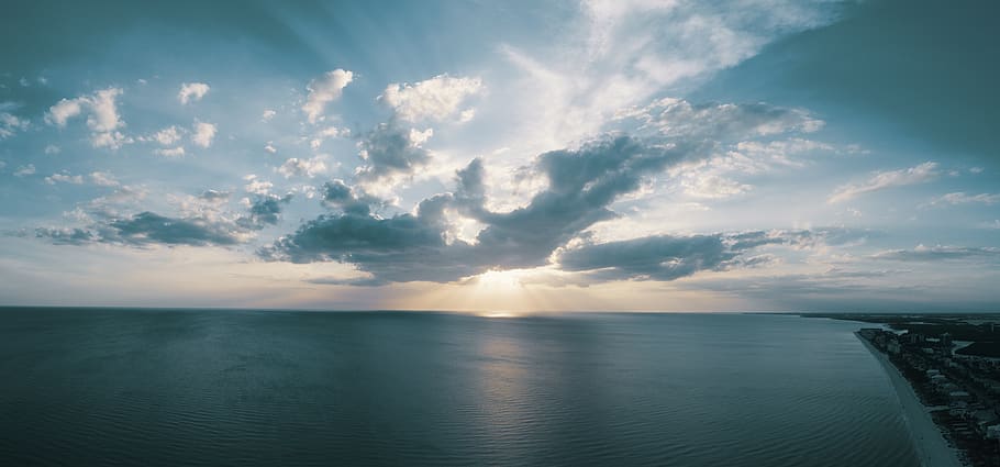 ocean, sunset, beauty, waves, beautiful, clouds, light, rays HD wallpaper