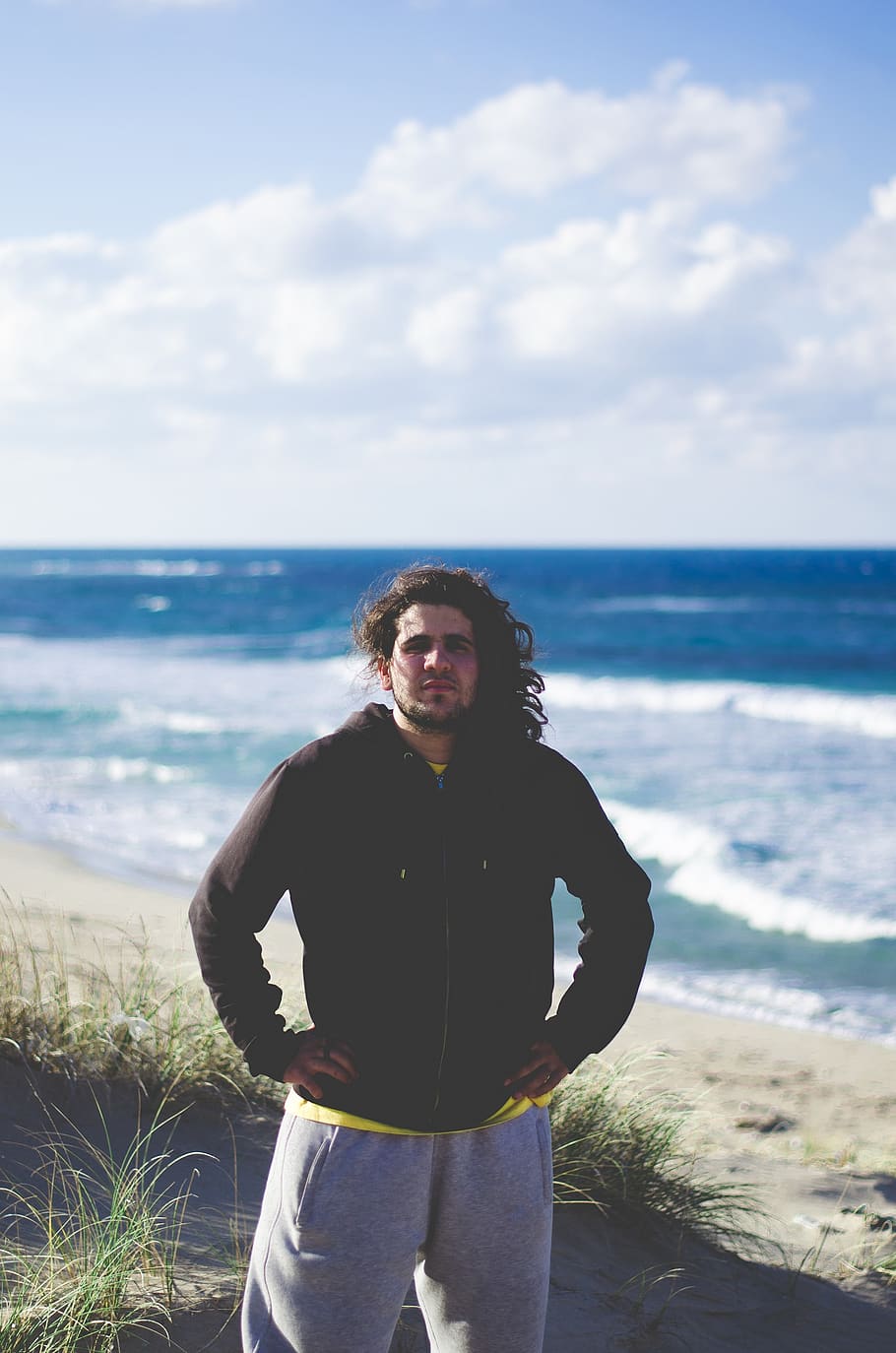libya, beach, hair, blue, metal head, sky, sea, photography HD wallpaper
