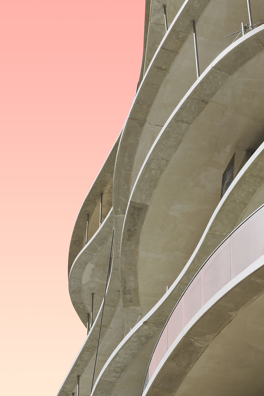 white concrete building, architecture, paris, france, curve, pink HD wallpaper