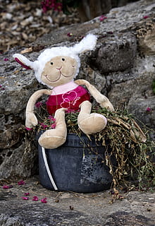 doudou, plush, sitting, soft, childhood, cute, garden, pierre HD wallpaper