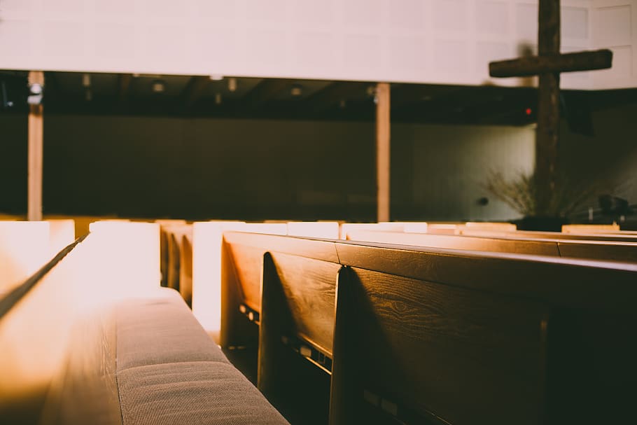 empty church interior, seat, no people, indoors, furniture, absence HD wallpaper