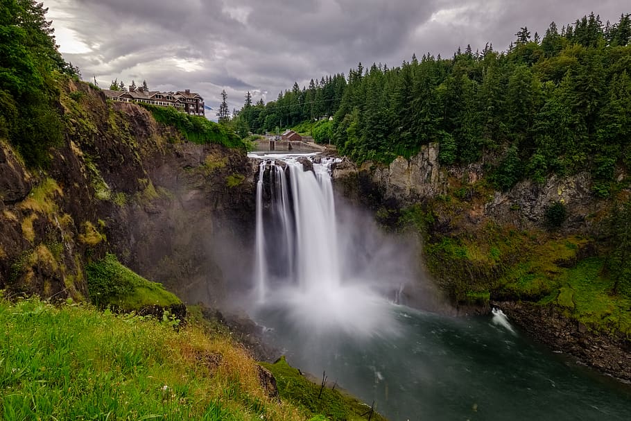 waterfalls and forest, scenics - nature, plant, beauty in nature HD wallpaper