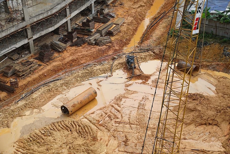 construction site, asian real estate development, muddy ground, HD wallpaper