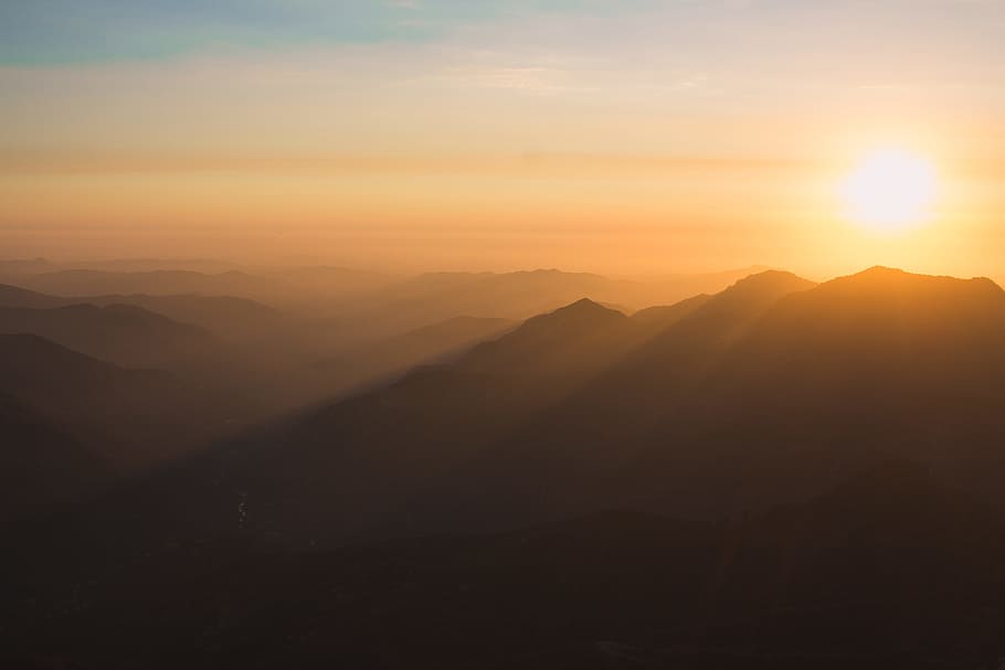 landscape photography of mountains during sunset, sky, sunrise HD wallpaper