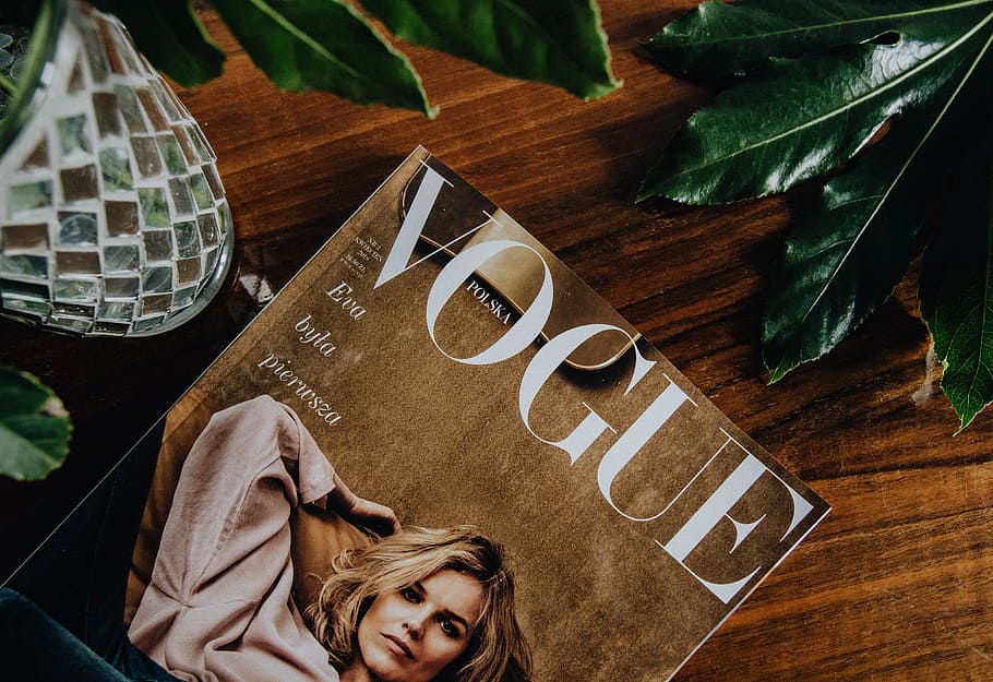 Vogue Poland 2  - Fashion Magazine, eva herzigova, table, high angle view