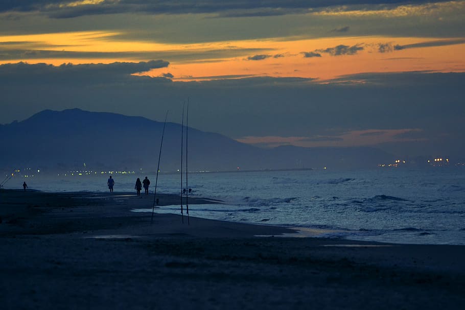 spain, dénia, beach, sky, sea, sunset, beauty in nature, water HD wallpaper