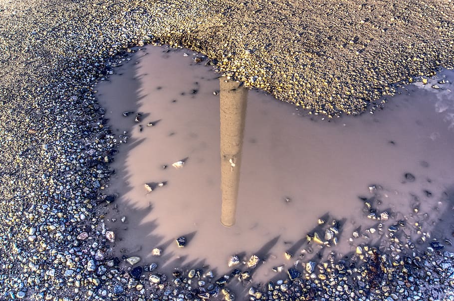 puddle, mirroring, water, reflection, already stone, tower HD wallpaper