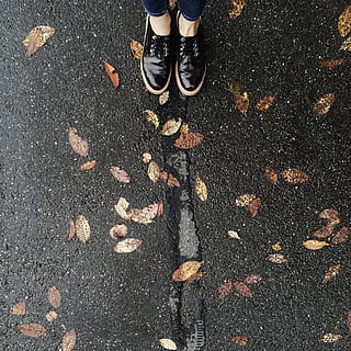 Person Wearing Black Low-top Shoes Standing Concrete Pavement HD wallpaper