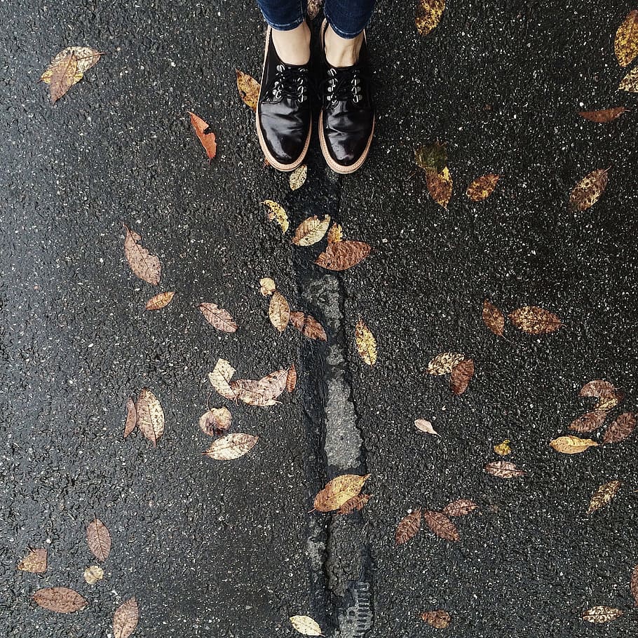 Person Wearing Black Low-top Shoes Standing Concrete Pavement HD wallpaper