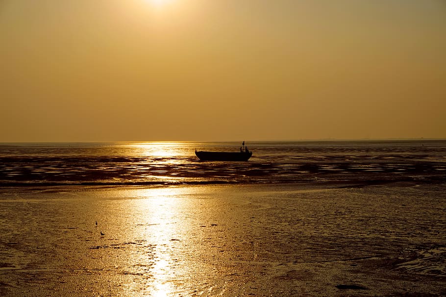 sunset, waters, dawn, dusk, sea, seascape, coast, sky, horizon over water HD wallpaper