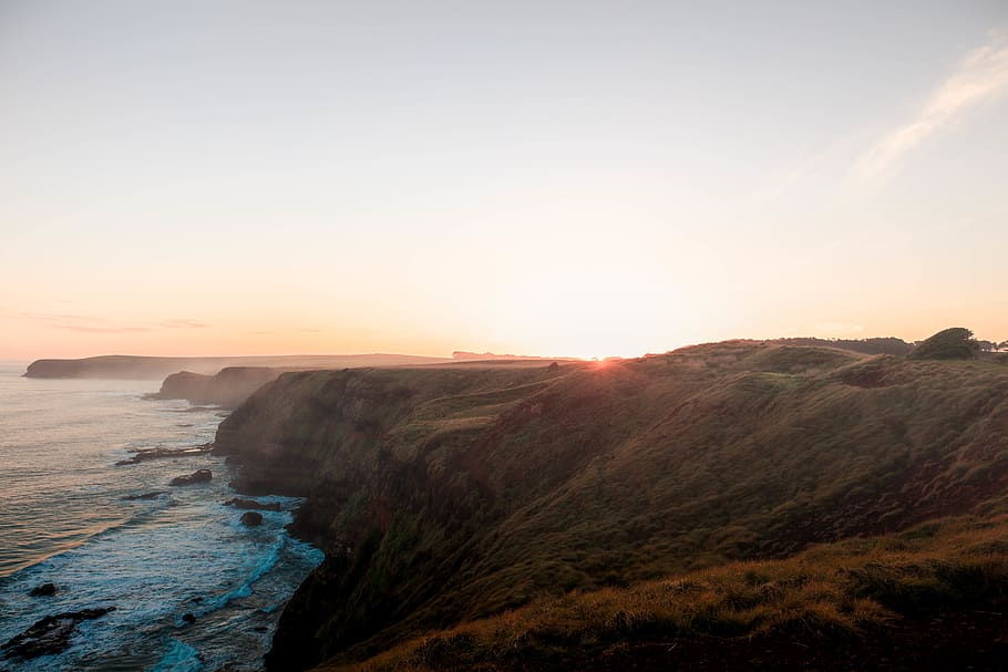 australia, flinders, landscape, trees, ocean, sunset, cliffs HD wallpaper