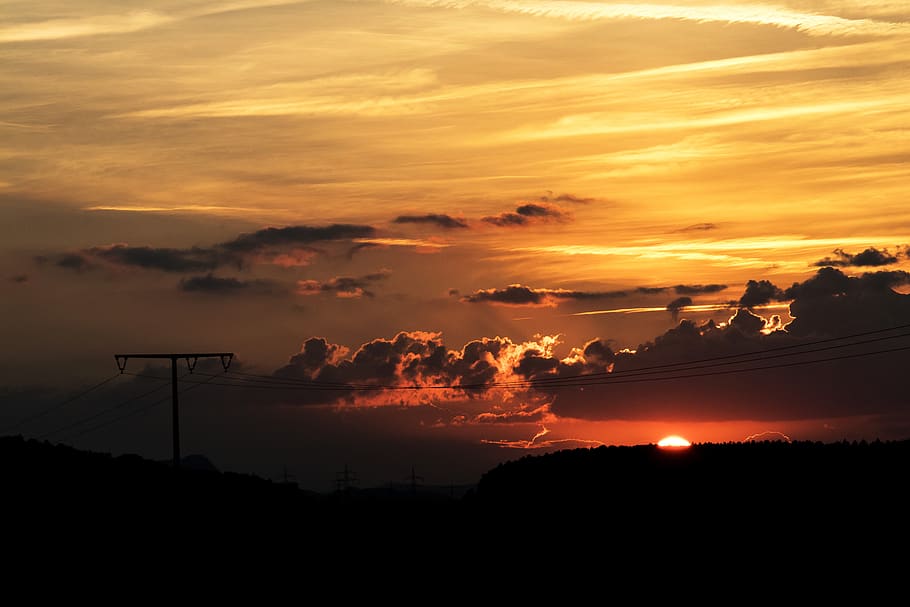 sunset, dusk, sky, landscape, mood, evening sky, orange, atmospheric HD wallpaper