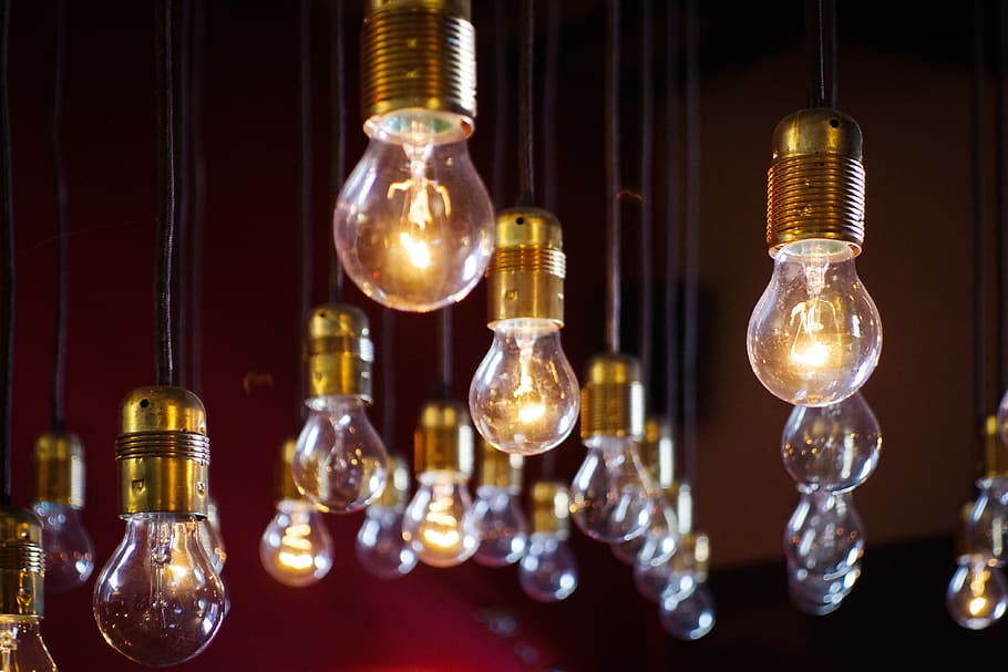 light bulbs, hanging, lighting, electricity, energy, incandescent, HD wallpaper