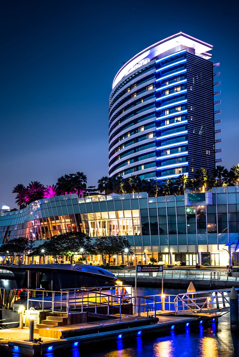 Lighted Buildings during Nightime, dock, lights, pier, architecture HD wallpaper