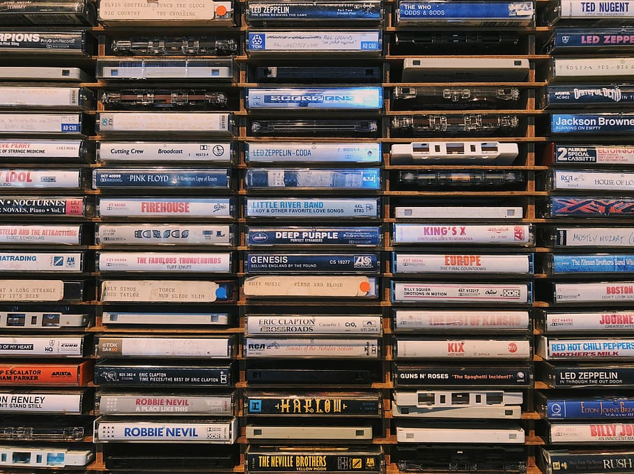 pile of assorted-title case lot, cassette, collection, group, HD wallpaper