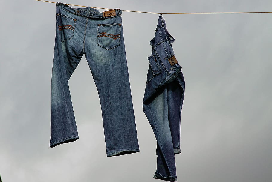 pants, clothing, jeans, fabric, blue, fashion, sky, modern, HD wallpaper