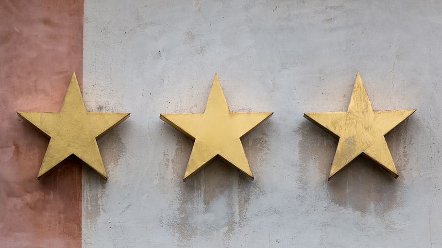 star, three, gold, review, hotel, wall, decoration, star shape