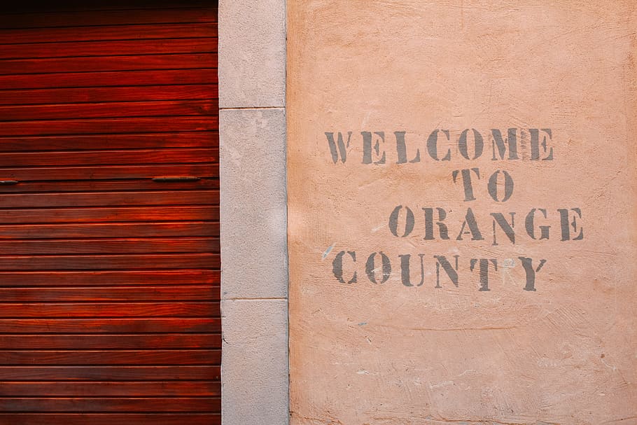 Welcome to Orange County signage on wall, line, brick, text, typography HD wallpaper