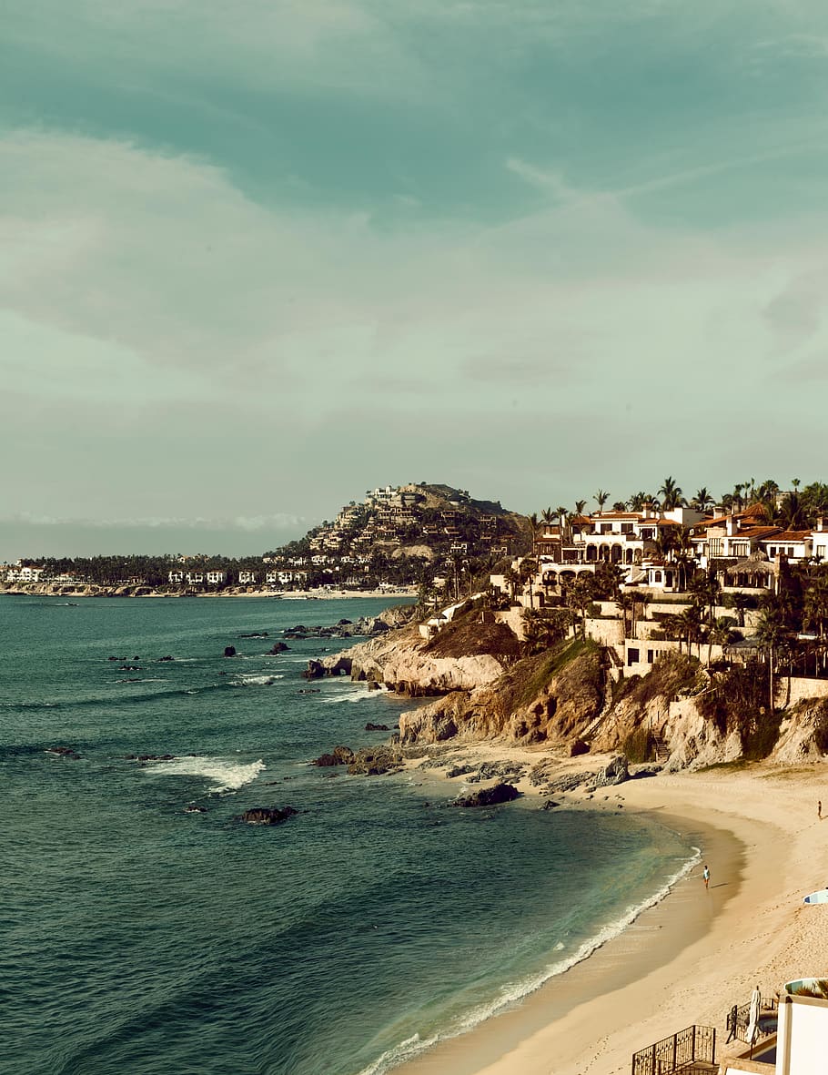 mexico, cabo, homes, waterfront, surf, vintage, sea, sky, architecture HD wallpaper